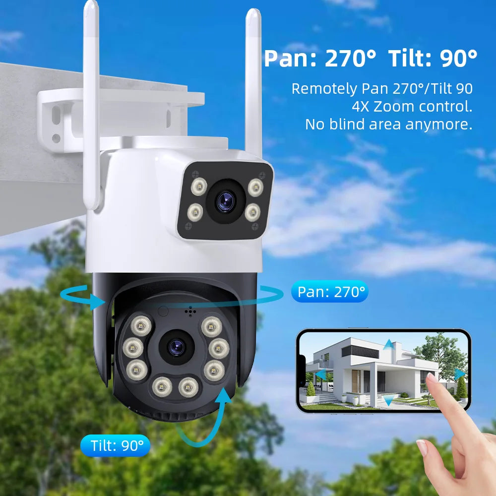 Wifi Surveillance Camera 4K 8MP Dual Lens Wireless Outdoor Security PTZ IP Cameras AI Human Detect CCTV Camera 4X Digital Zoom