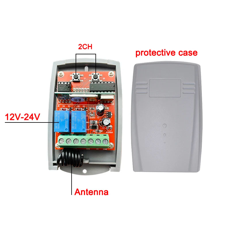 For NOVOFERM NOVOTRON 522 524 512 504 502 MNHS433 MTR43-2 MCHS43-2 Garage Remote Control Receiver 12V 24V 2CH 433.92MHz