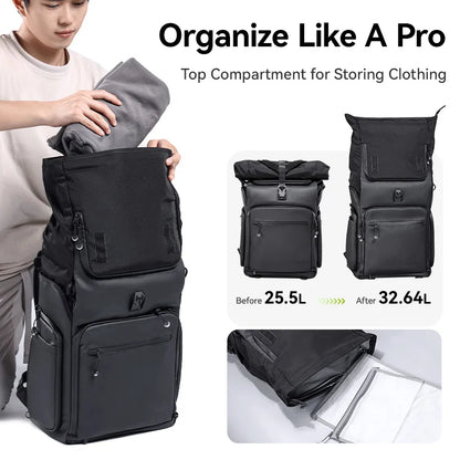 Ulanzi BT01 Business Travel Backpack 25.5-32.64L Capacity for Outdoor Photography Short Trip Water-repellent Fabric Camera Bag