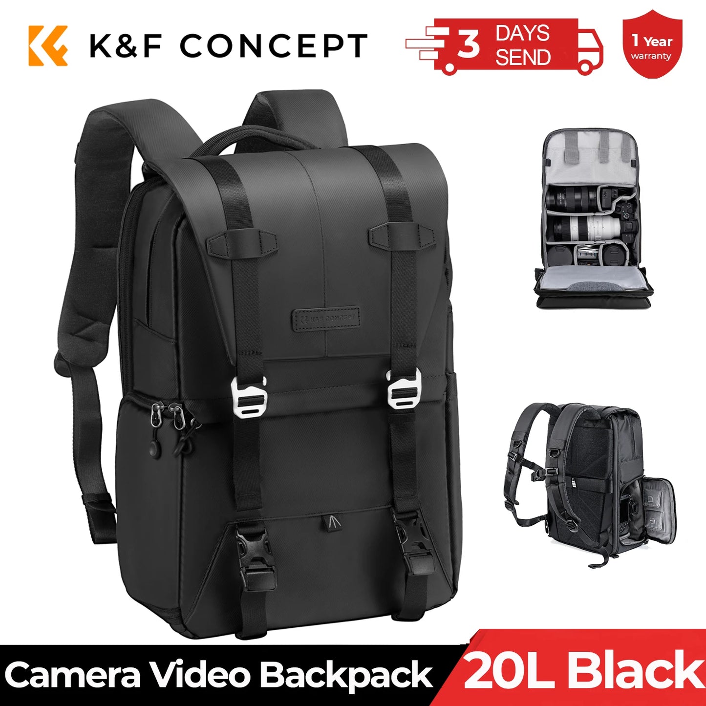 K&F CONCEPT Photography Professional Camera Backpack Outdoor Travel Bag Can Carry tripod  Ergonomic Design For Sony Canon Nikon