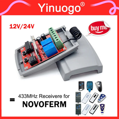 For NOVOFERM NOVOTRON 522 524 512 504 502 MNHS433 MTR43-2 MCHS43-2 Garage Remote Control Receiver 12V 24V 2CH 433.92MHz