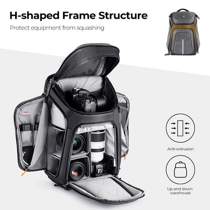 K&F Concept 15.6"Laptop & Tripod Photography Bag for Canon Sony Nikon DSLR/SLR Camera Travel 25L Double Shoulder Camera Backpack