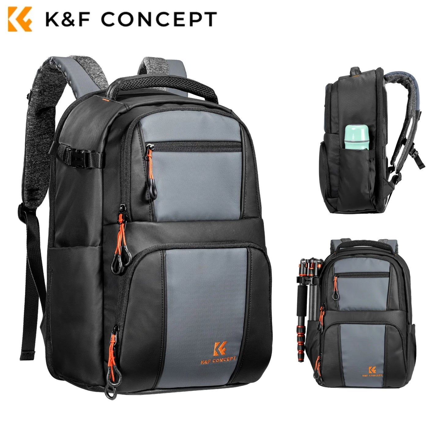 K&F Concept 30L Camera Backpack Large Capacity 33*22*46cm Outdoor Travel Camera Bag for Sony Canon Nikon DSLR with Rain Cover